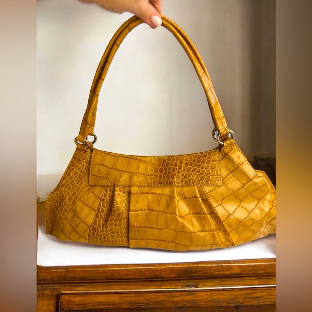 Furla cognac crocodile embossed large leather baguette - Picture 10 of 16